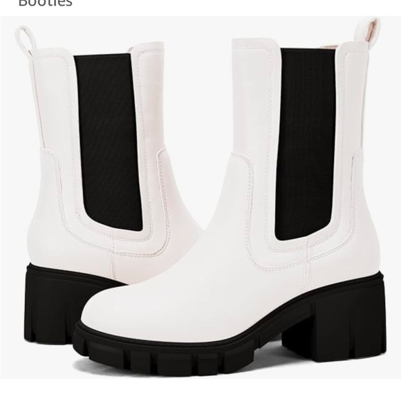 NEW Lug Sole Platform Boots Mid Calf Elastic Chunky Block Heel Chelsea Booties - Picture 4 of 8